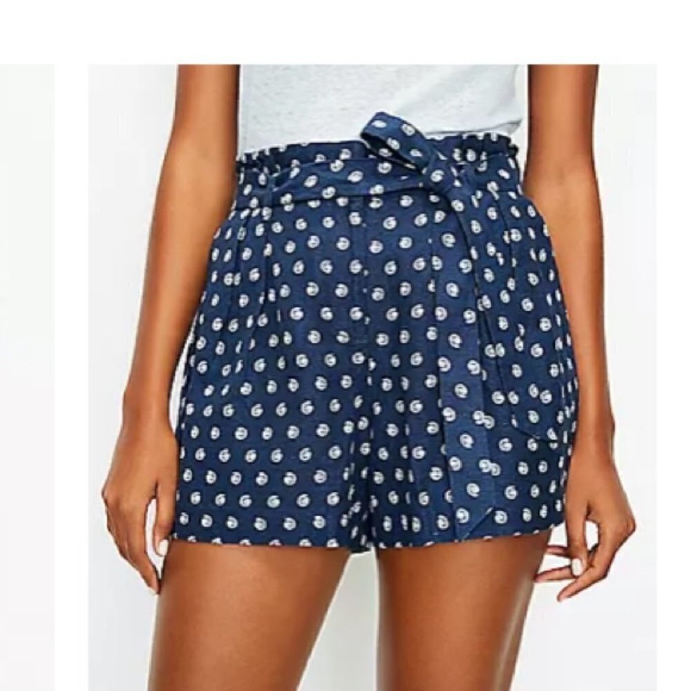 J Crew Factory Blue and White Belted Linen Shorts